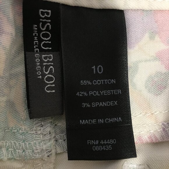 BISOU BISOU Pants White Jeans Sz10 Waist 32" Floral Graphics legs hip Denim - Picture 4 of 9